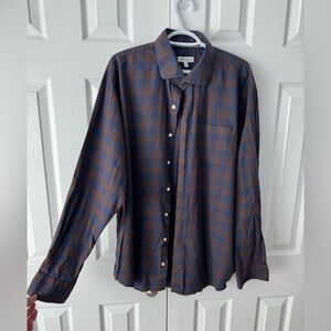 Peter Millar Brown & Blue Flannel Shirt XL Casual Button Down